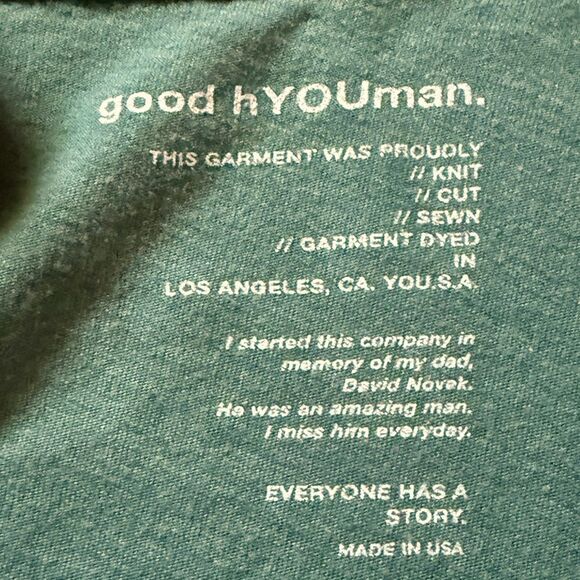 good hYOUman washed green long sleeve T-shirt with text on the sleeve. NWOT L - Picture 7 of 13